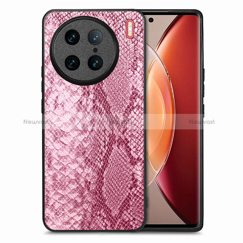 Soft Luxury Leather Snap On Case Cover S02D for Vivo X90 Pro 5G Pink