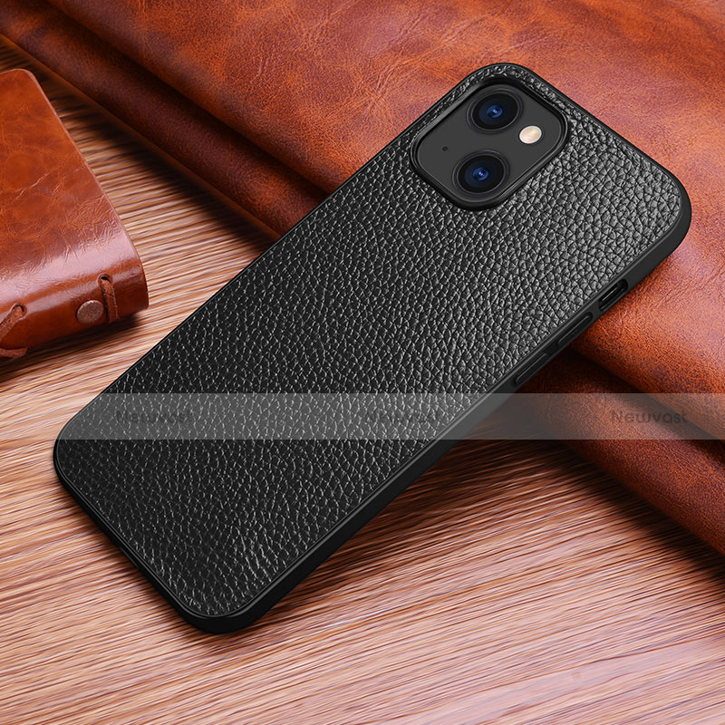 Soft Luxury Leather Snap On Case Cover S03 for Apple iPhone 13 Black