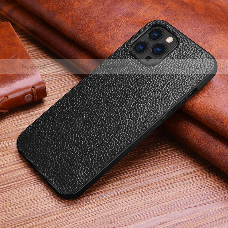 Soft Luxury Leather Snap On Case Cover S03 for Apple iPhone 15 Pro Black