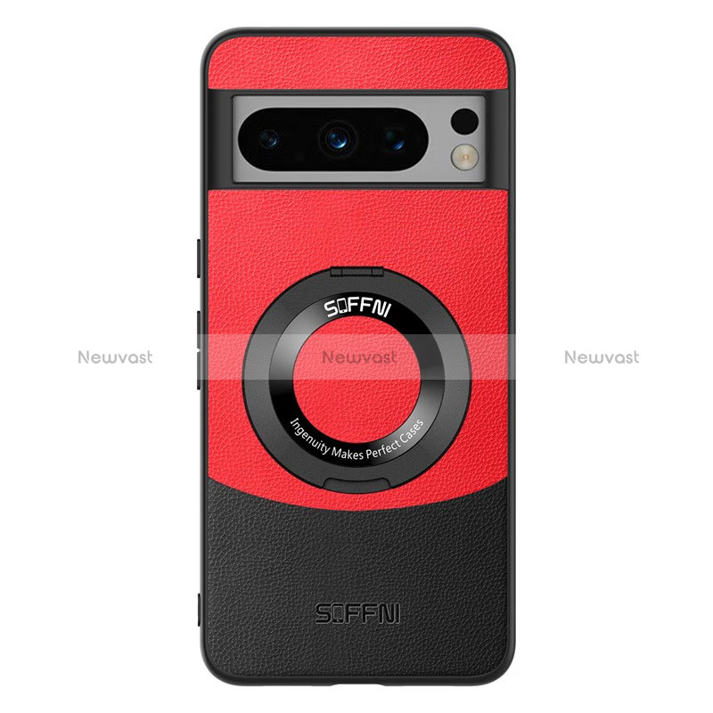 Soft Luxury Leather Snap On Case Cover S03 for Google Pixel 8 Pro 5G Red and Black