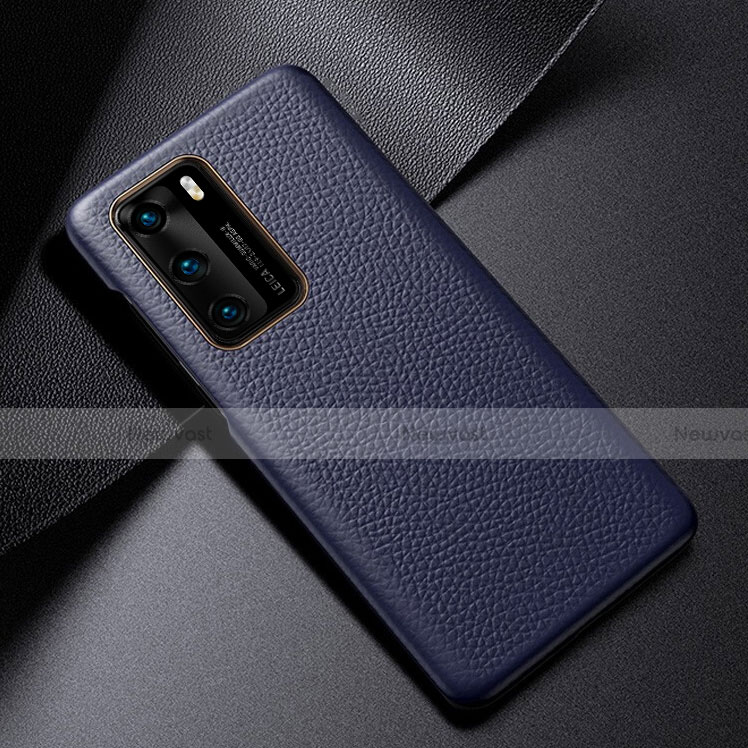 Soft Luxury Leather Snap On Case Cover S03 for Huawei P40 Blue