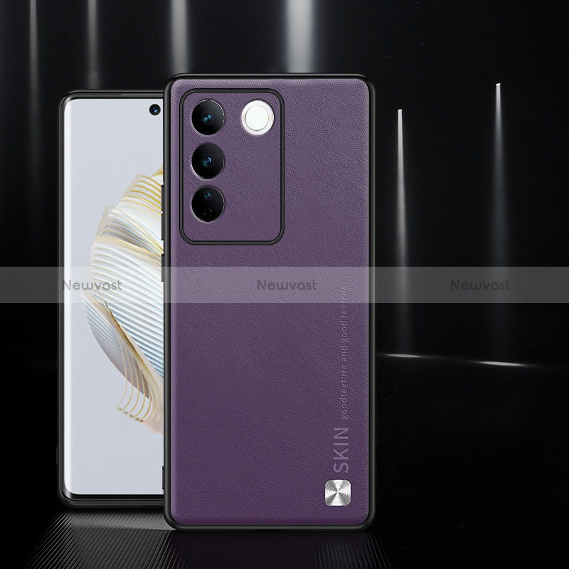 Soft Luxury Leather Snap On Case Cover S03 for Vivo V27 5G Purple