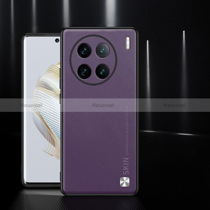 Soft Luxury Leather Snap On Case Cover S03 for Vivo X90 Pro 5G Purple