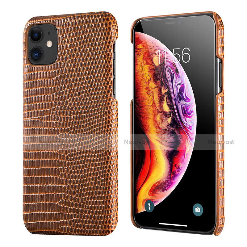 Soft Luxury Leather Snap On Case Cover S04 for Apple iPhone 11 Brown