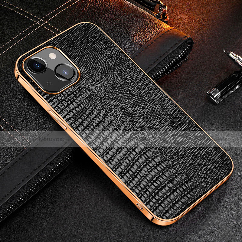 Soft Luxury Leather Snap On Case Cover S04 for Apple iPhone 13 Black