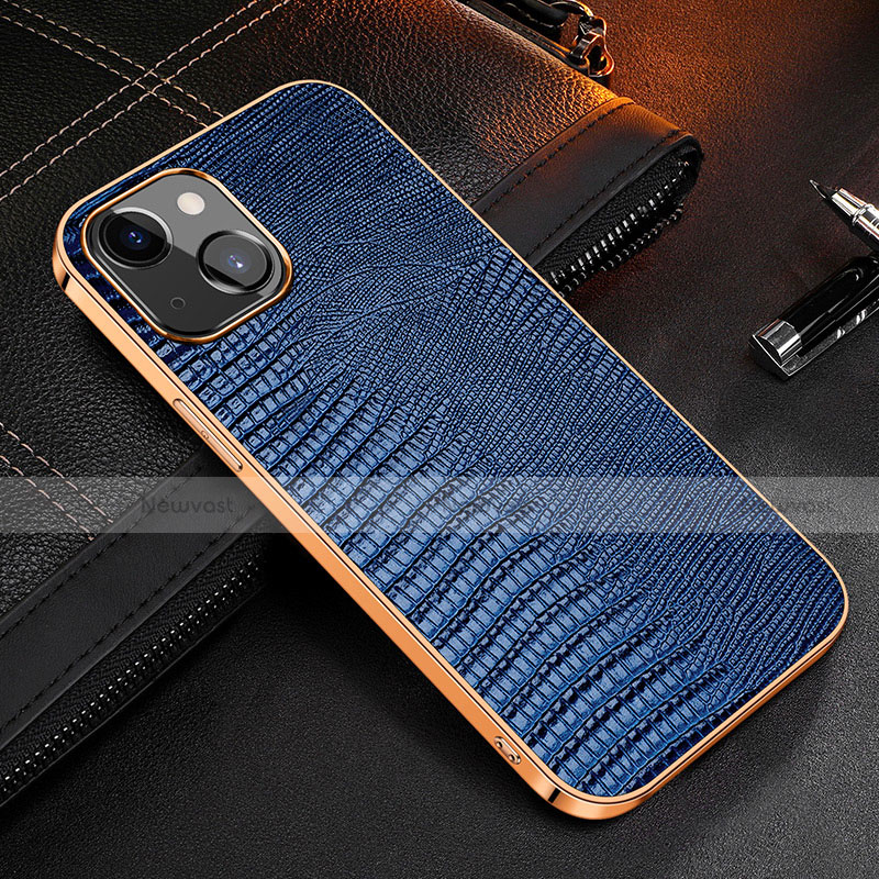 Soft Luxury Leather Snap On Case Cover S04 for Apple iPhone 13 Blue