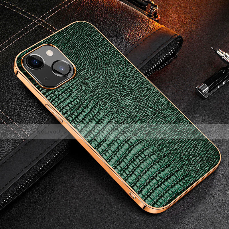 Soft Luxury Leather Snap On Case Cover S04 for Apple iPhone 14 Green