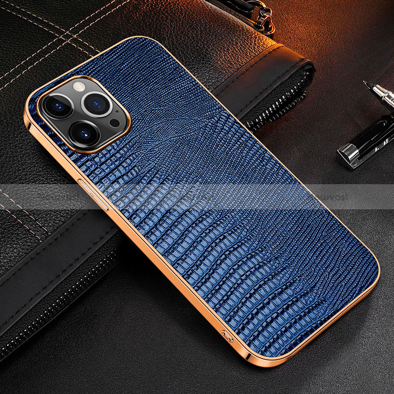 Soft Luxury Leather Snap On Case Cover S04 for Apple iPhone 14 Pro Blue