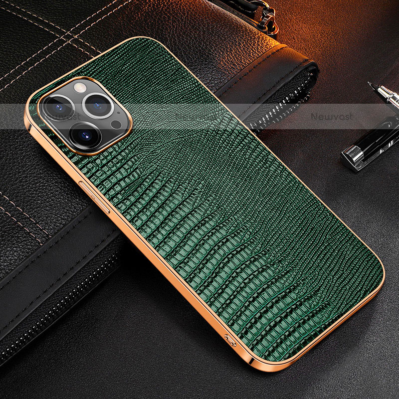 Soft Luxury Leather Snap On Case Cover S04 for Apple iPhone 15 Pro Green