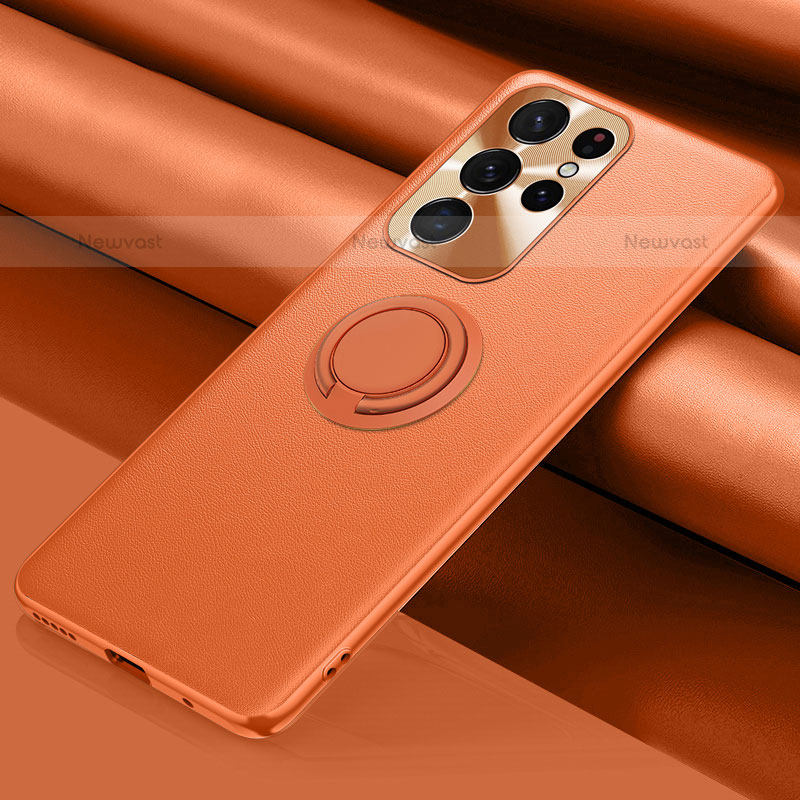 Soft Luxury Leather Snap On Case Cover S04 for Samsung Galaxy S22 Ultra 5G Orange