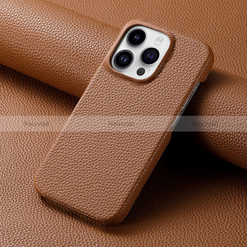 Soft Luxury Leather Snap On Case Cover S04D for Apple iPhone 14 Pro Brown