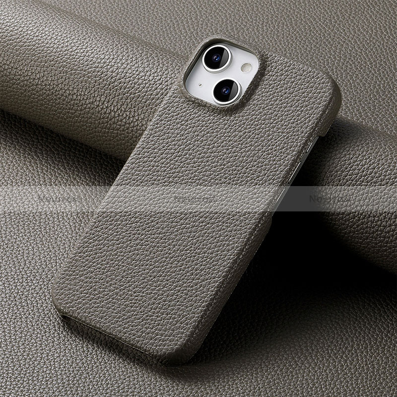 Soft Luxury Leather Snap On Case Cover S04D for Apple iPhone 15 Plus Dark Gray