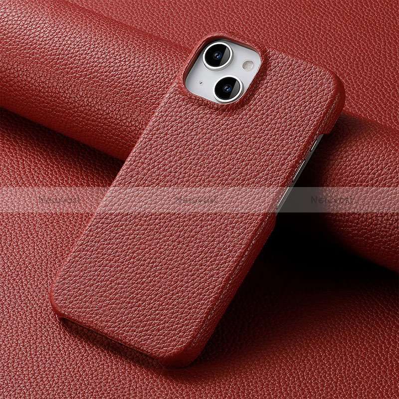 Soft Luxury Leather Snap On Case Cover S04D for Apple iPhone 15 Plus Red