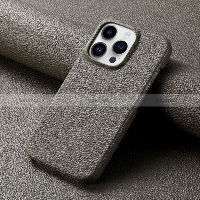 Soft Luxury Leather Snap On Case Cover S04D for Apple iPhone 15 Pro Max Dark Gray