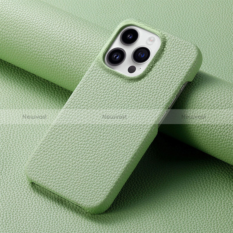 Soft Luxury Leather Snap On Case Cover S04D for Apple iPhone 15 Pro Max Green