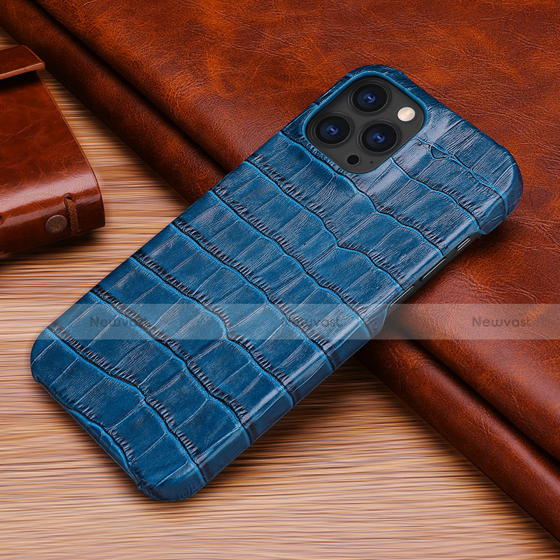 Soft Luxury Leather Snap On Case Cover S06 for Apple iPhone 13 Pro Blue