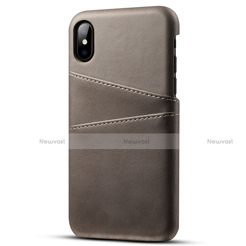 Soft Luxury Leather Snap On Case Cover S06 for Apple iPhone X Gray