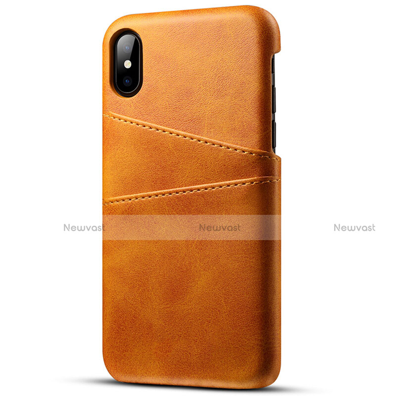 Soft Luxury Leather Snap On Case Cover S06 for Apple iPhone Xs Orange