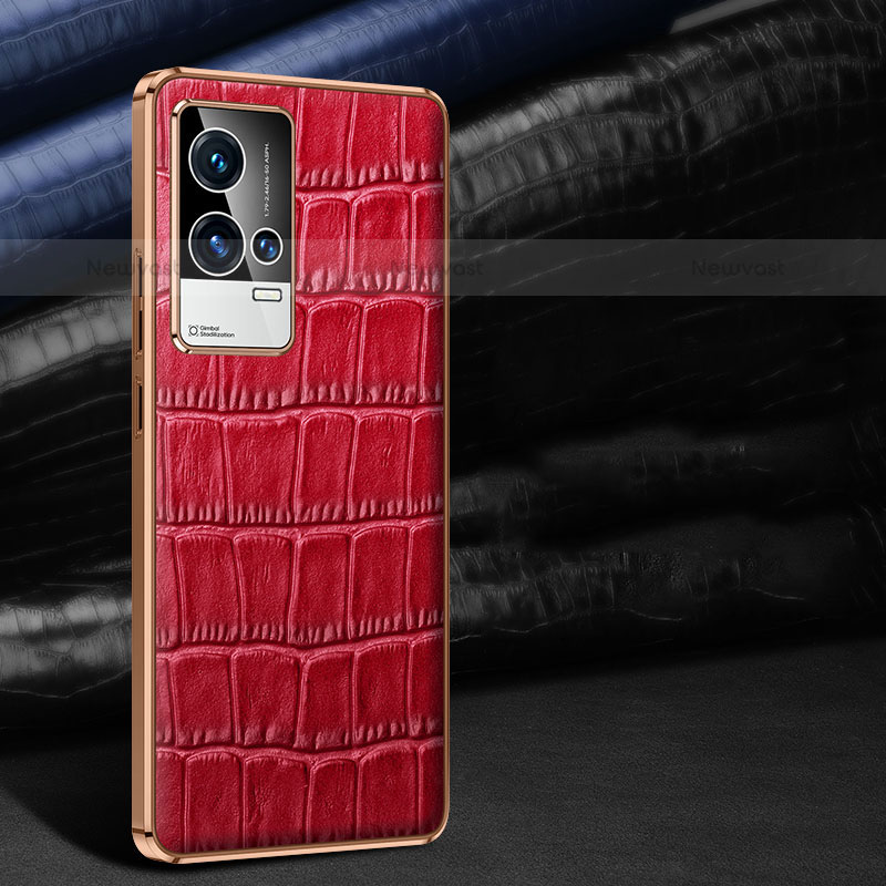 Soft Luxury Leather Snap On Case Cover S06 for Vivo iQOO 8 Pro 5G Red