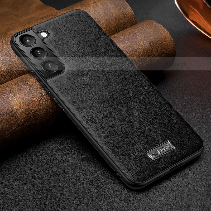 Soft Luxury Leather Snap On Case Cover S07 for Samsung Galaxy S22 5G Black