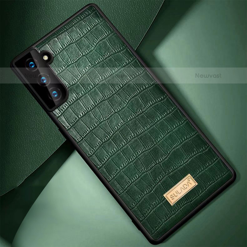 Soft Luxury Leather Snap On Case Cover S08 for Samsung Galaxy S21 FE 5G Green
