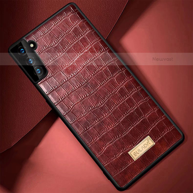 Soft Luxury Leather Snap On Case Cover S08 for Samsung Galaxy S21 Plus 5G Brown