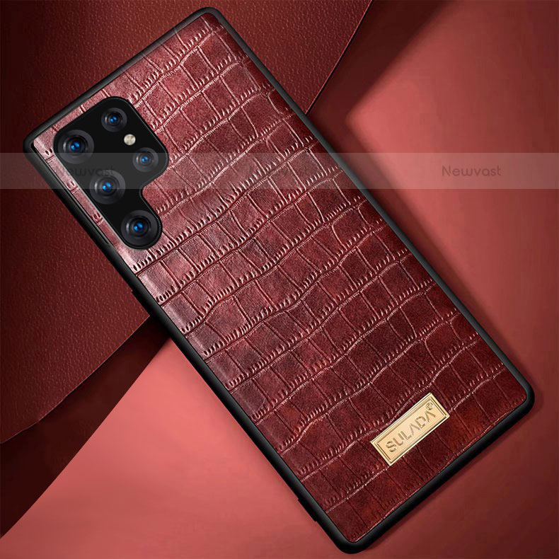 Soft Luxury Leather Snap On Case Cover S08 for Samsung Galaxy S21 Ultra 5G Brown