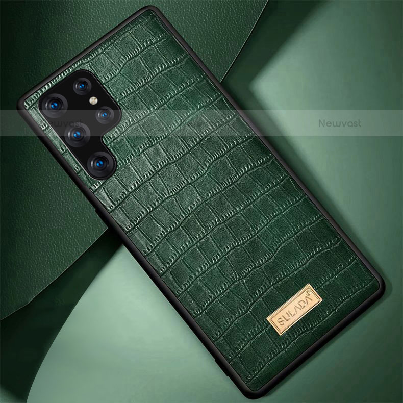 Soft Luxury Leather Snap On Case Cover S08 for Samsung Galaxy S21 Ultra 5G Green