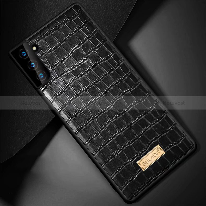 Soft Luxury Leather Snap On Case Cover S08 for Samsung Galaxy S22 Plus 5G Black