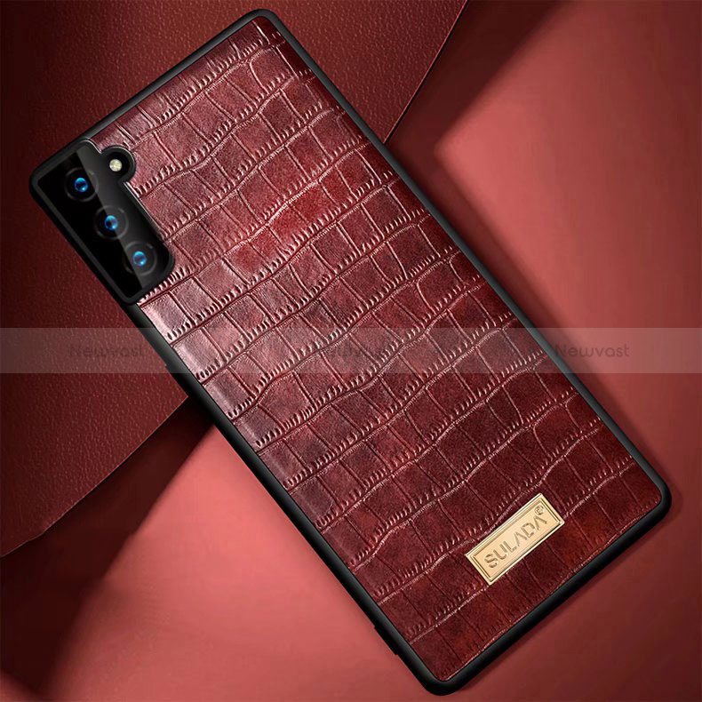 Soft Luxury Leather Snap On Case Cover S08 for Samsung Galaxy S22 Plus 5G Brown