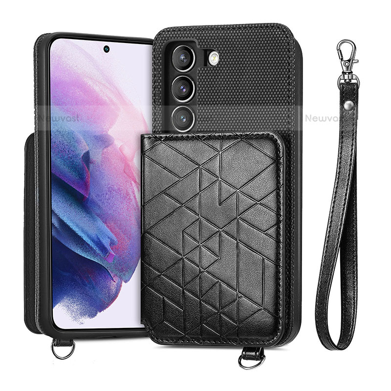 Soft Luxury Leather Snap On Case Cover S08D for Samsung Galaxy S21 Plus 5G Black