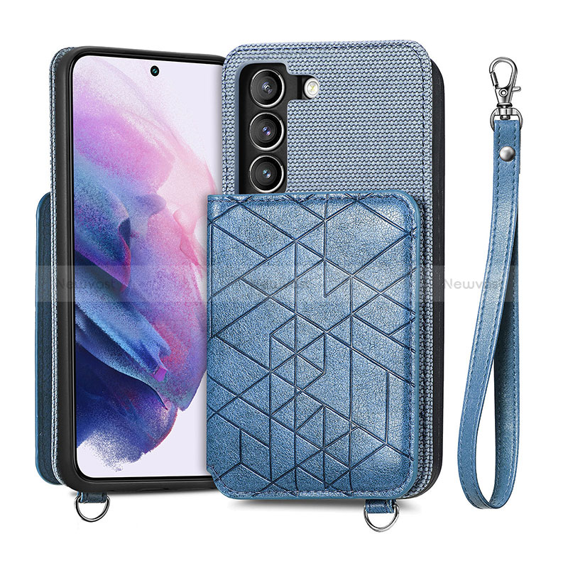 Soft Luxury Leather Snap On Case Cover S08D for Samsung Galaxy S22 Plus 5G Blue