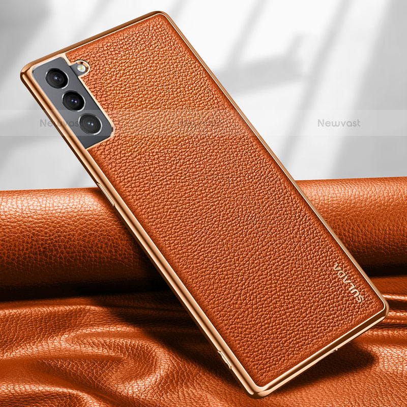 Soft Luxury Leather Snap On Case Cover S09 for Samsung Galaxy S22 5G Orange