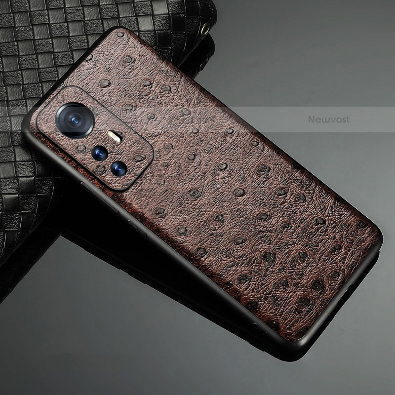 Soft Luxury Leather Snap On Case Cover S09 for Xiaomi Mi 12S 5G Brown