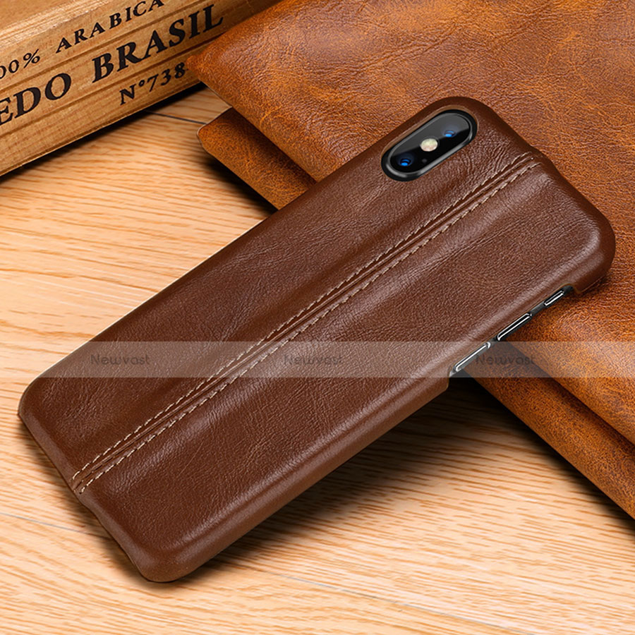 Soft Luxury Leather Snap On Case Cover S11 for Apple iPhone Xs Brown