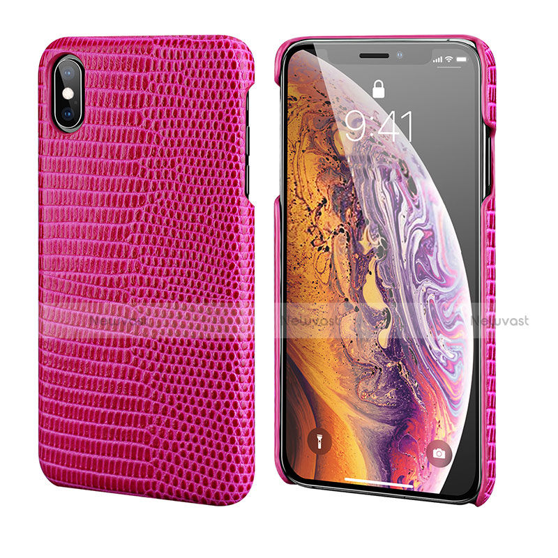 Soft Luxury Leather Snap On Case Cover S12 for Apple iPhone X Hot Pink