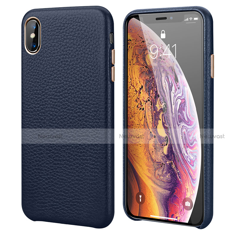 Soft Luxury Leather Snap On Case Cover S14 for Apple iPhone X Blue