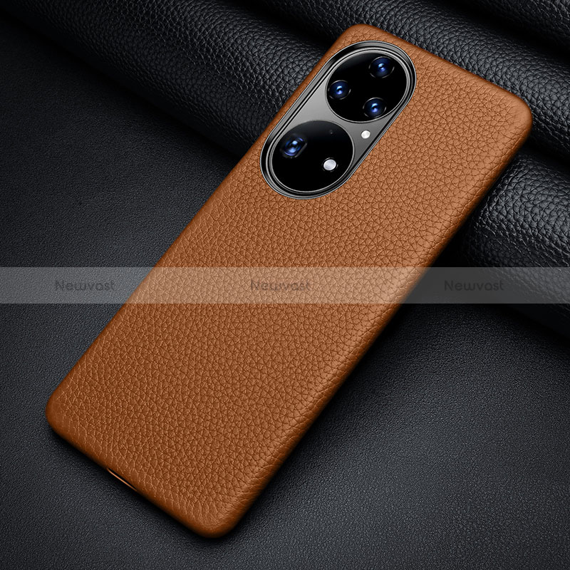 Soft Luxury Leather Snap On Case Cover ST2 for Huawei P50 Brown