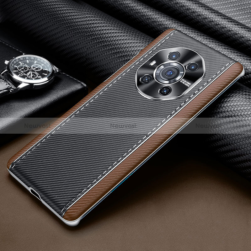 Soft Luxury Leather Snap On Case Cover ST3 for Huawei Honor Magic3 5G Brown