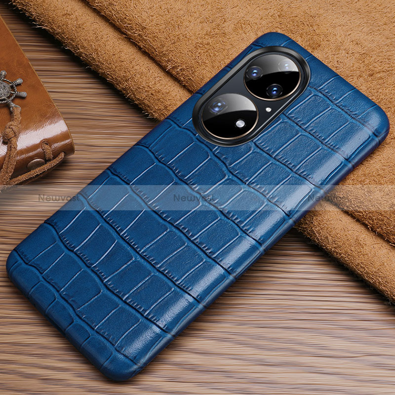 Soft Luxury Leather Snap On Case Cover ST3 for Huawei P50 Blue