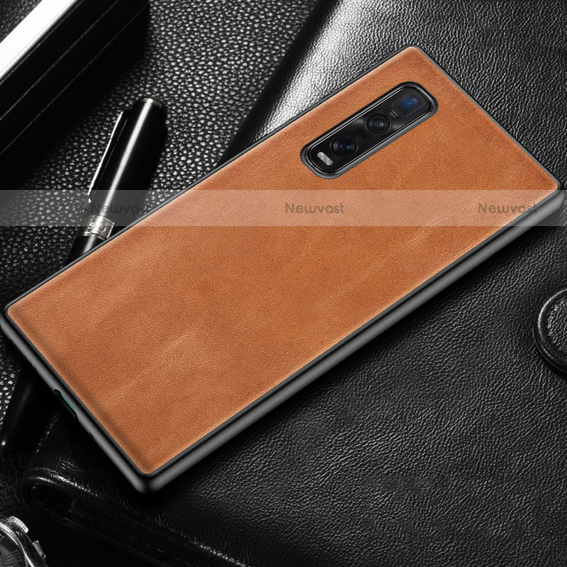 Soft Luxury Leather Snap On Case Cover U04 for Oppo Find X2 Pro Orange