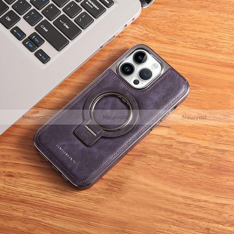 Soft Luxury Leather Snap On Case Cover with Mag-Safe Magnetic JD1 for Apple iPhone 15 Pro Max Purple