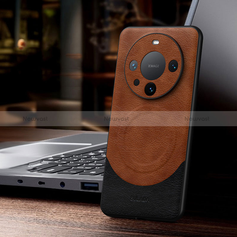 Soft Luxury Leather Snap On Case Cover with Mag-Safe Magnetic LD1 for Huawei Mate 60 Pro Brown