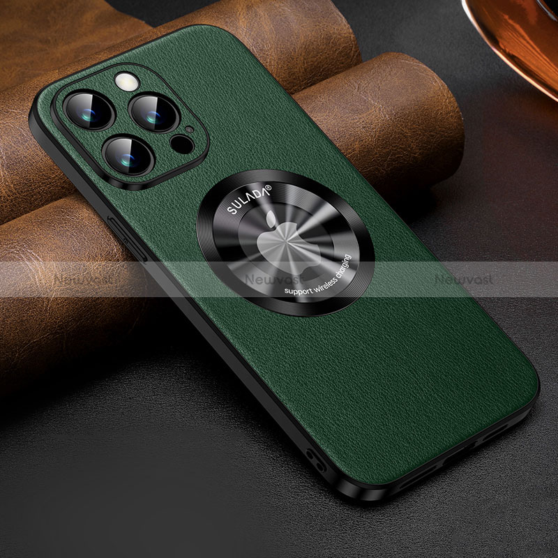 Soft Luxury Leather Snap On Case Cover with Mag-Safe Magnetic LD2 for Apple iPhone 14 Pro Max Green