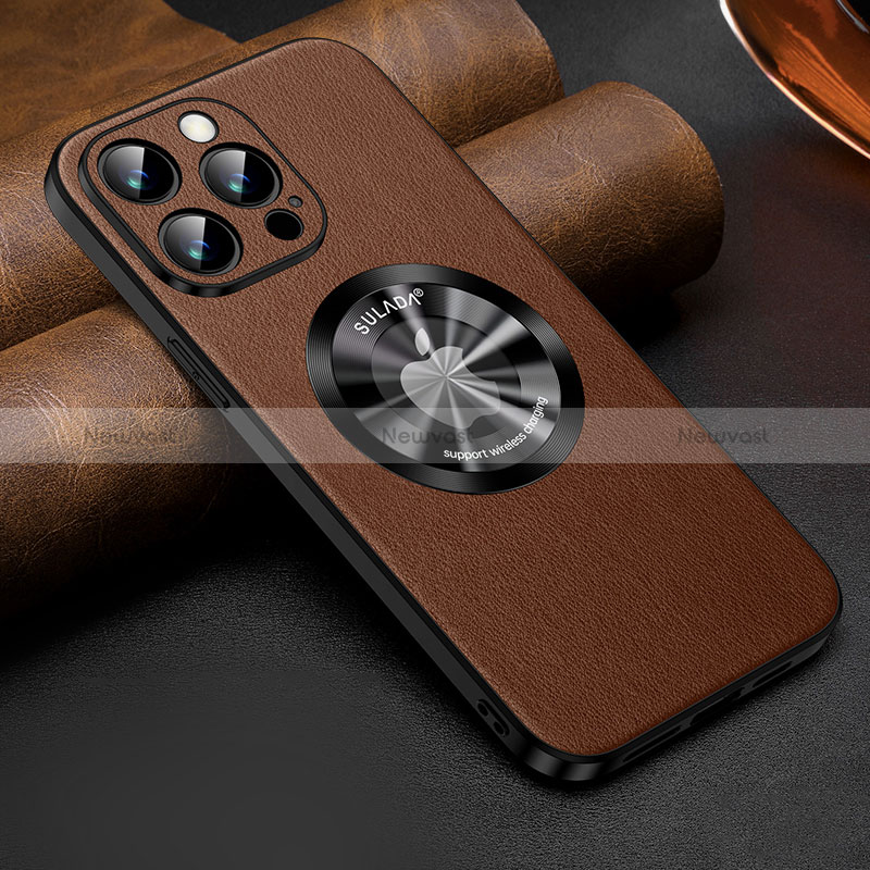 Soft Luxury Leather Snap On Case Cover with Mag-Safe Magnetic LD2 for Apple iPhone 15 Pro Brown