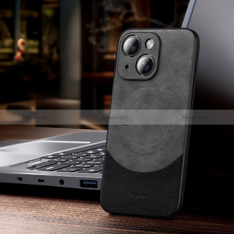 Soft Luxury Leather Snap On Case Cover with Mag-Safe Magnetic LD4 for Apple iPhone 14 Dark Gray