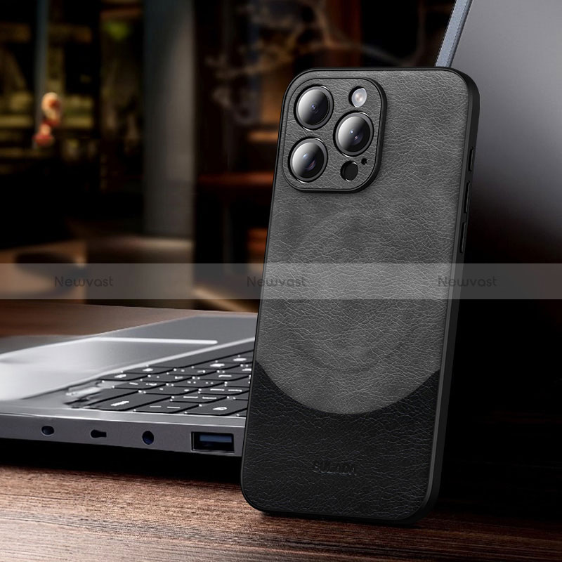 Soft Luxury Leather Snap On Case Cover with Mag-Safe Magnetic LD4 for Apple iPhone 15 Pro Max Dark Gray