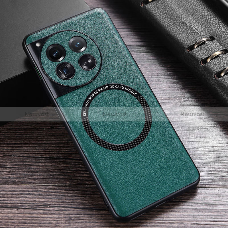 Soft Luxury Leather Snap On Case Cover with Mag-Safe Magnetic P01 for OnePlus 12 5G Green