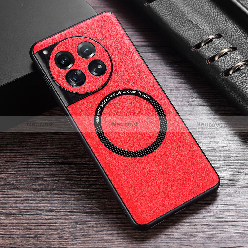 Soft Luxury Leather Snap On Case Cover with Mag-Safe Magnetic P01 for OnePlus 12R 5G Red