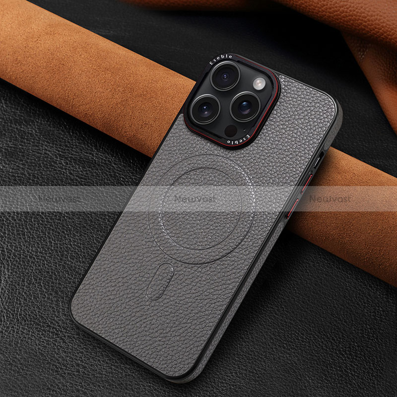 Soft Luxury Leather Snap On Case Cover WZ1 for Apple iPhone 15 Pro Max Dark Gray